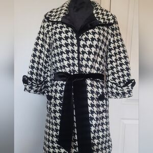 Houndstooth Coat with Black Velvet Belt.